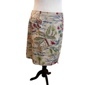 Tropical Pencil Skirt Scenic Palm Tree Island‎ Print Size 12 Cotton Rayon